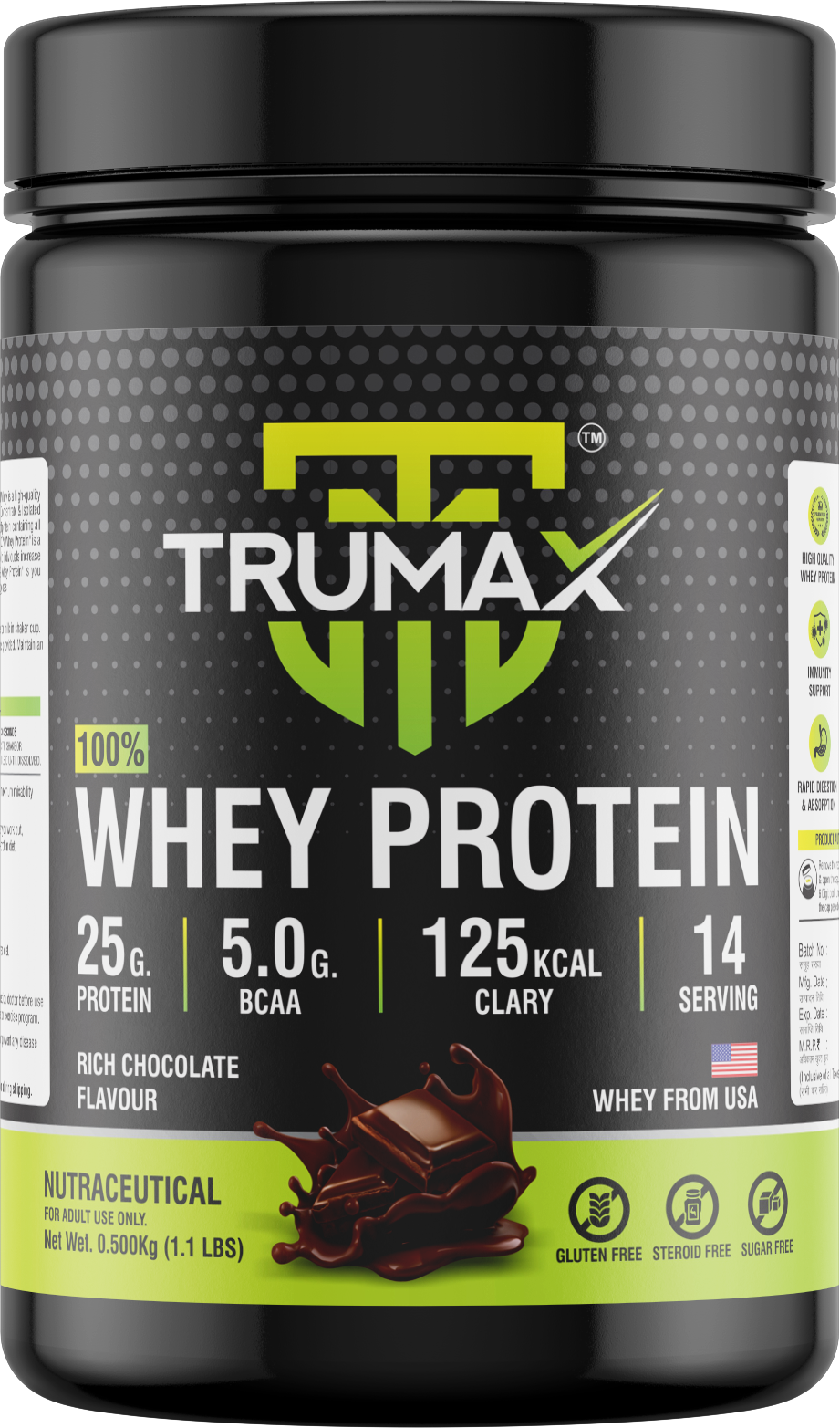 TRUMAX™ 100% WHEY PROTEIN | Raw from USA | 25g Protein | 5.0g BCAA & 11.7g EAA