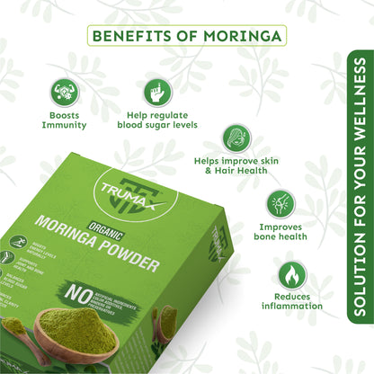 TRUMAX™ Organic Moringa Powder | Drumstick Leaf Powder | Natural Multi-vitamin | Good for Immunity, Digestion, skincare and Haircare | 100% Natural and Preservative-free