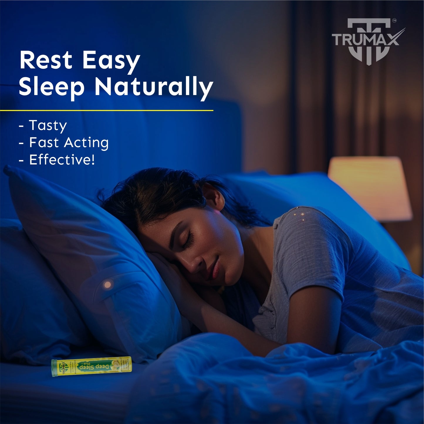 TRUMAX™ Deep Sleep Plus with 10 mg  Melatonin + 100 mg L-Theanine Effervescent tablets | Helps to Promotes Relaxtion and Efforless Sleep | Fast Acting, Non-Addictive - Lemon Fresh flavour