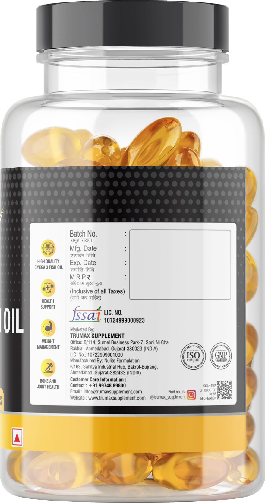 TRUMAX™ OMEGA 3 FISH OIL CAPSULE | 1000mg Fish Oil with Omega-3 | EPA + DHA (300mg)