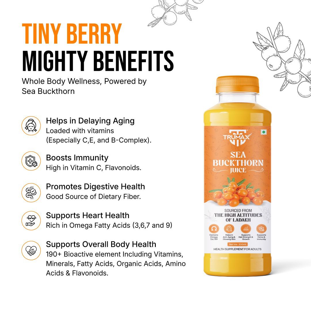 TRUMAX™ Sea Buckthorn Juice with Omega 3, 6, 7 & 9 – Natural Health Supplement for Immunity, Skin & Hair Wellness