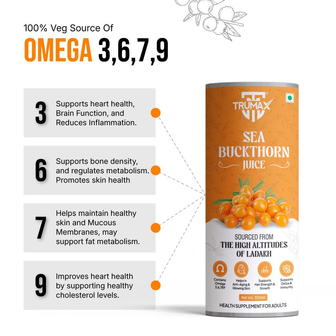 TRUMAX™ Sea Buckthorn Juice with Omega 3, 6, 7 & 9 – Natural Health Supplement for Immunity, Skin & Hair Wellness