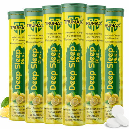 TRUMAX™ Deep Sleep Plus with 10 mg  Melatonin + 100 mg L-Theanine Effervescent tablets | Helps to Promotes Relaxtion and Efforless Sleep | Fast Acting, Non-Addictive - Lemon Fresh flavour